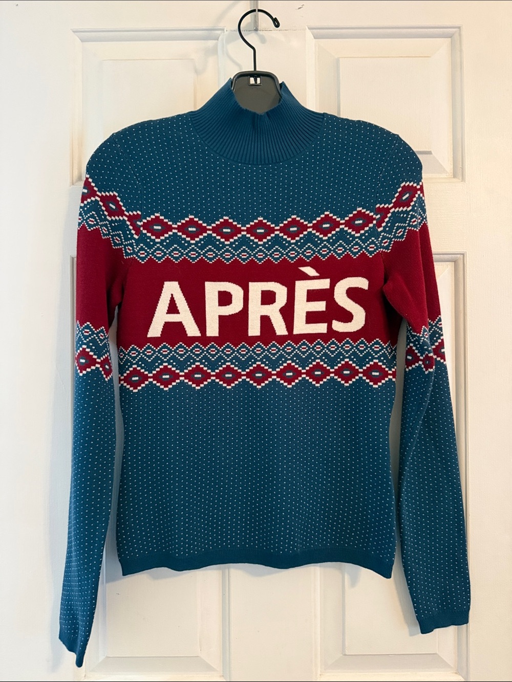 Women’s ALP N ROCK x Sundance Aurora Mockneck Sweater in Blue and Red, sz Small
